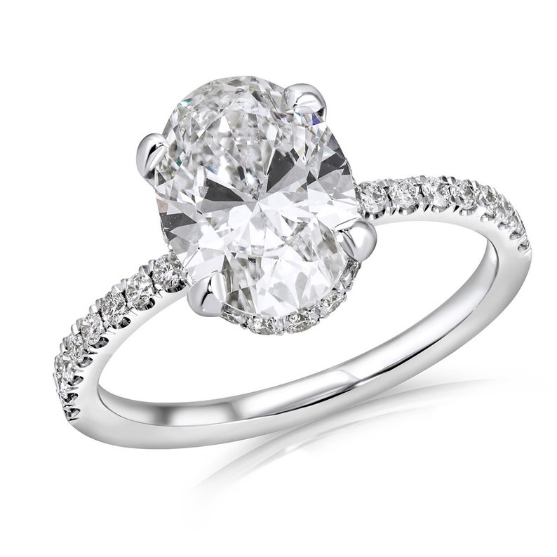2.73 CT Halo Oval Lab Grown Diamond Engagement Ring, 14K White Gold, IGI CERTIFIED image 3