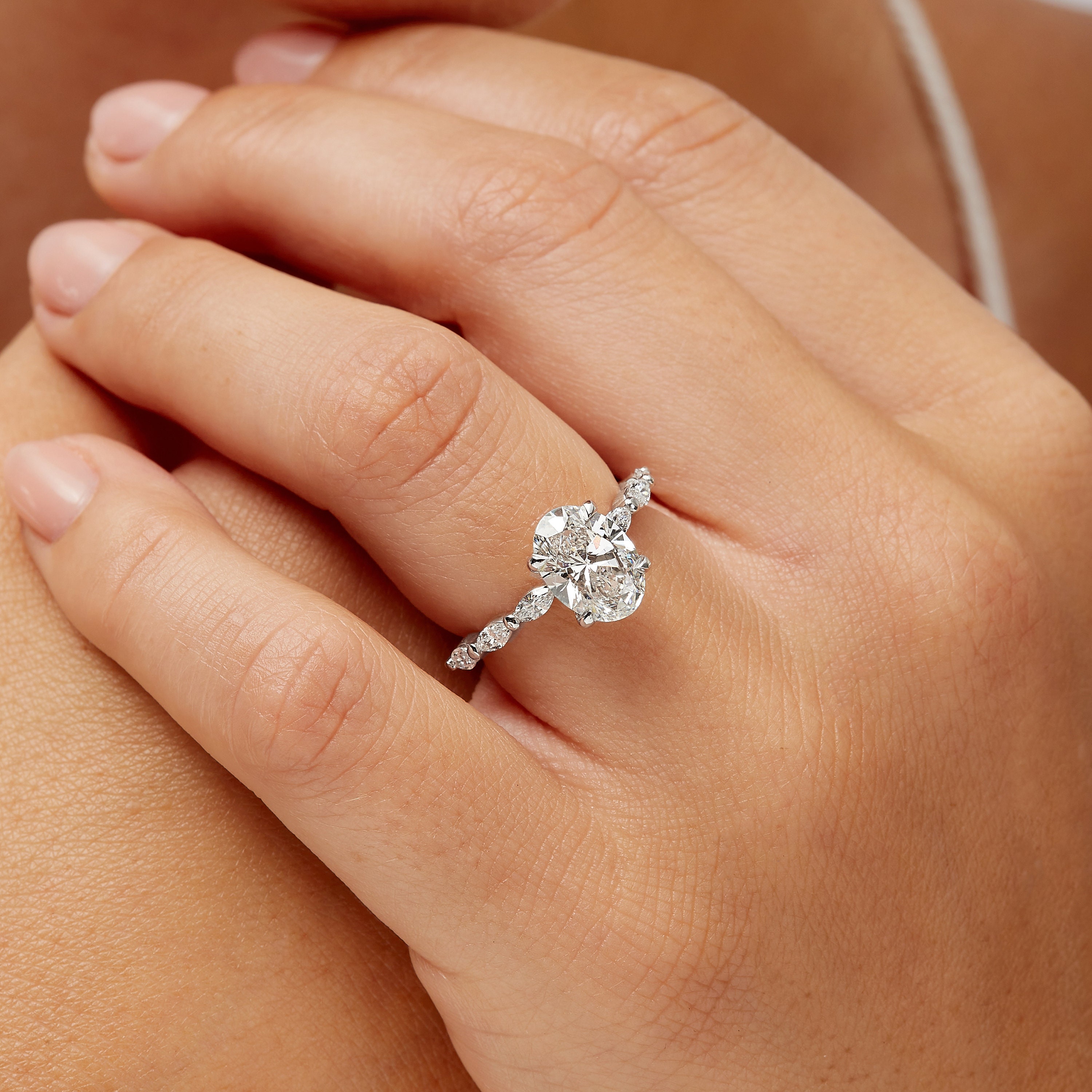 Solitaire Oval Diamond Engagement Vintage Inspired Bezel Set Ring – 2.6 CT Lab Grown, 14k White Gold, IGI Certified Bridal Jewelry
