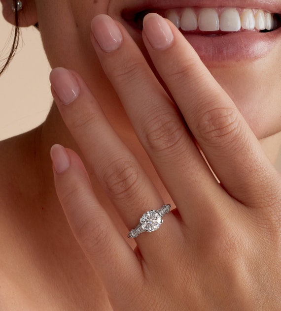 1.53 CT Vintage style Round Lab Grown Diamond Engagement Ring With
