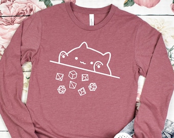 Cat Throwing Dice Long Sleeve Shirt: DnD Tabletop RPG