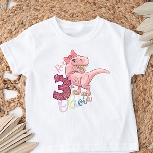 Dinosaur girls birthday Shirt, T-Rex birthday shirt, 3 Rex Dinosaur shirt, Embroidered Girl Dinosaur shirt 1st, 2nd, 3rd, 4th, 5th, 6th