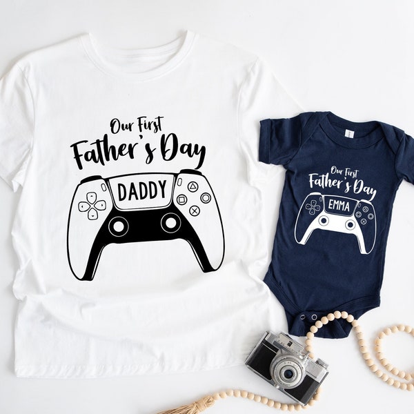 Our First Father's Day Gamer Gift, First Fathers Day Personalized Matching Shirts, Dad & Baby Matching Gaming Shirt, Father's Day Baby Gift