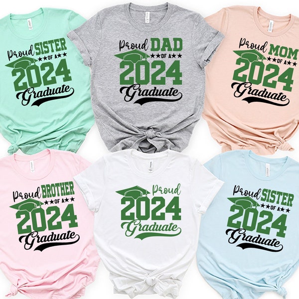 Personalized Family Graduation Shirts, Class of 2024 Family Graduation Shirts Green, Graduation 2024 Proud Mom, Graduate New Family Matching