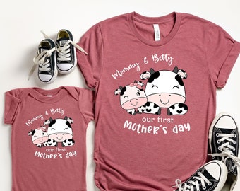 Our First Mother's Day Shirts, Matching Mommy And Me Shirt, Custom Mother's Day Shirt, Cow Mommy And Me Shirt, 1st Mothers Day Outfit