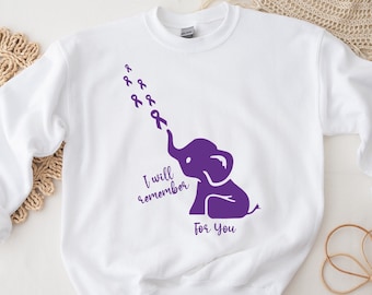 Alzheimer's Awareness Sweatshirt: Elephant, Purple Ribbon - Memories Matter