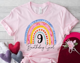9th Birthday Girl T-Shirt: Rainbow Birthday Shirt