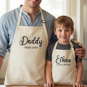 Father Son Aprons: Daddy Head Chef, Little Helper Matching Set