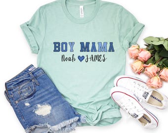 Custom Boy Mama Shirt With Kids Names, Personalized Mother's Day Gift