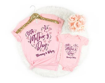 Personalized First Mother's Day Matching Shirt Set: Mommy and Me Outfit