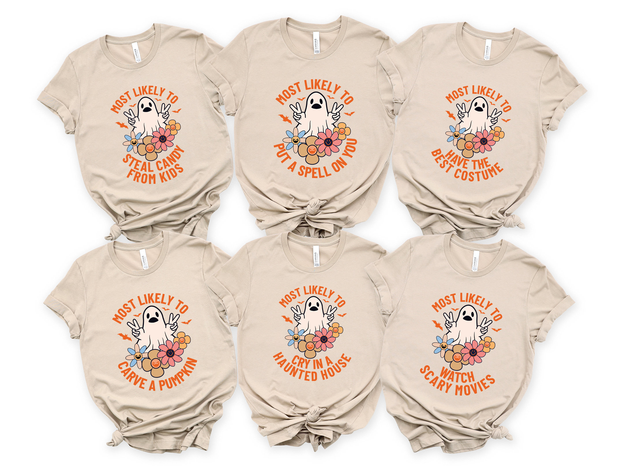 Discover Most Likely To Halloween Shirt, Custom Halloween Matching Shirt, Halloween Family Shirt, Halloween Party Tee, Retro Floral Ghost And Pumpkin