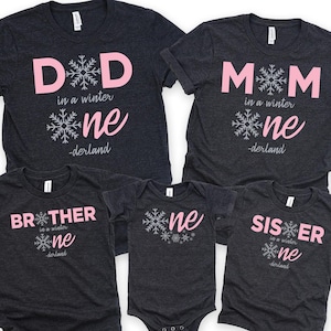 Dad and Mom in a winter wonderland shirt, One in a winter wonderland shirt, Family matching snowflake birthday party shirts, Christmas gift