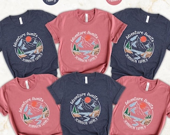 Custom Adventure Awaits Shirt: Personalized Family Mountain Trip Tees