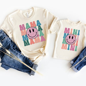 Retro Smiley Face Mama Mini Matching Shirts, Retro Mini Shirt, Retro Mama Shirt, Matching Shirts, Pregnancy Announcement,Mommy and Me Shirt