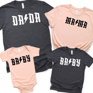 Dada Mama Baby AC/DC inspired/family matching set/mommy daddy and me shirts/adorable matching set/cute family/Rock and roll/