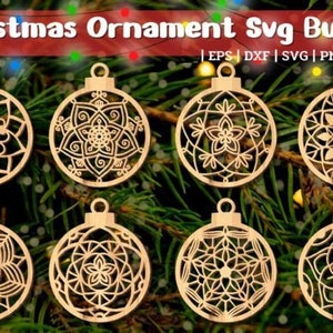 Laser Christmas Ornament Snowflake SVG Download digitale. 8 bellissimi stili