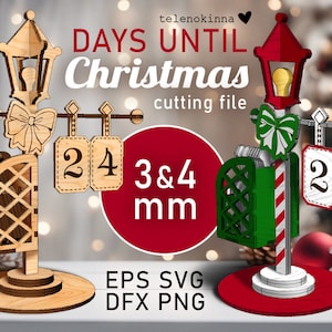 Kerst countdown lasergesneden digitale download van SVG, decorbestanden voor feestdagen, sjabloon lasersnijden