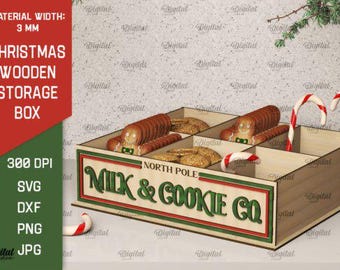 Christmas Gift Box Laser Cut. XMas SVG Digital Download Santa's CookiesLaser Cut Files