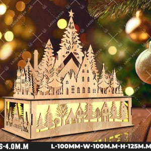 Exhibición de iluminación de pueblo navideño Decoración navideña Archivos láser digitales SVG Glowforge