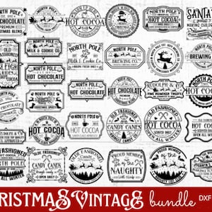 Bellissimo set di cartelli natalizi in stile vintage da fattoria, 40 cartelli! Download digitale SVG e DXF
