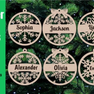 6 Personalized Christmas Ornaments Kids, Grandkids, Family Names Laser Cut Files