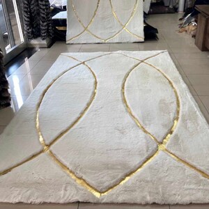 White and Gold Plush Rug, White Bedroom Rug, White Gold Carpet, White Plush Living Room Rug, Plush Rug, White Gold Area Rug, White Soft Rug