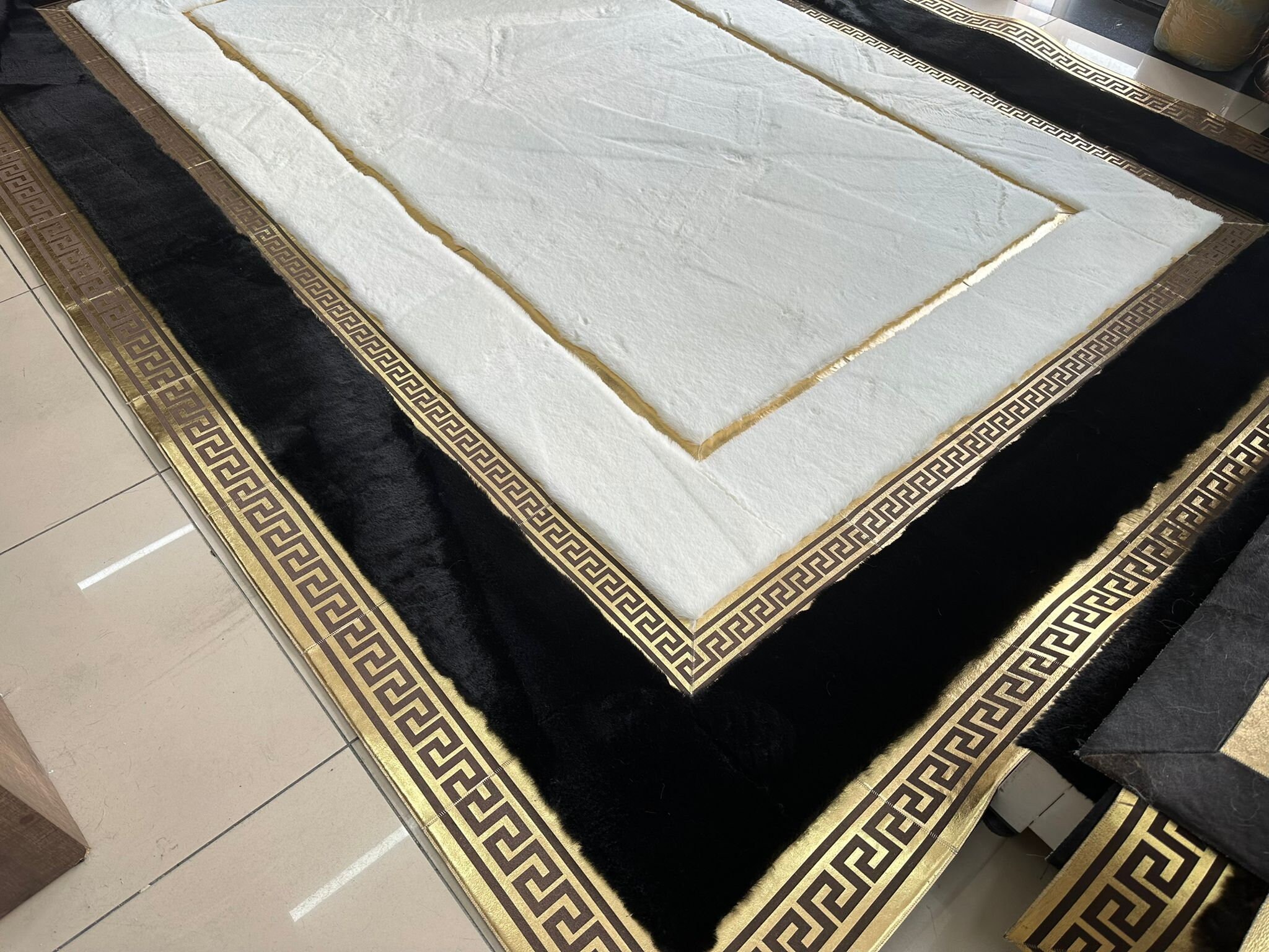 Plush Area Black White Gold Soft Rug Faux Leather Rug Living Etsy