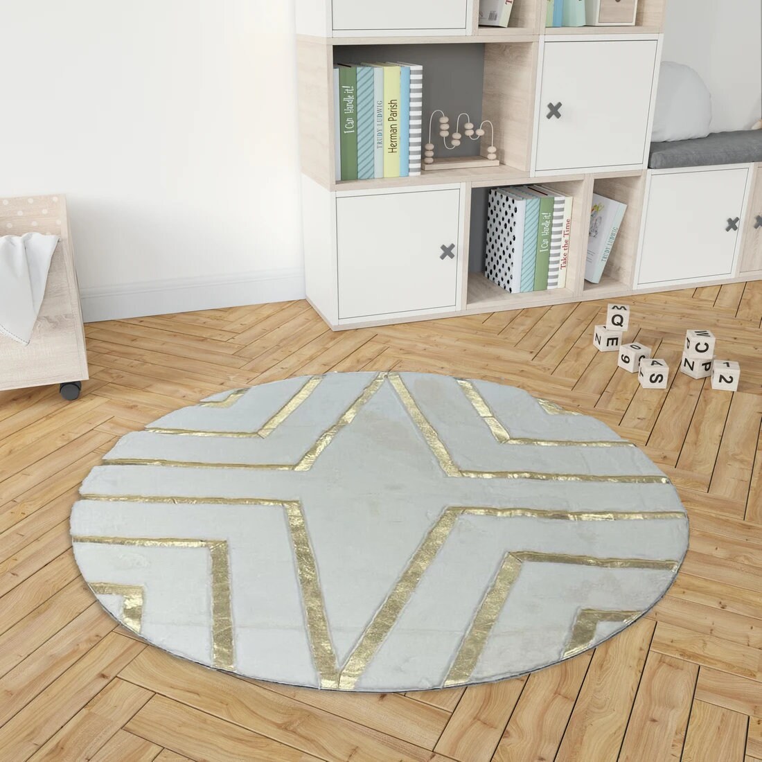 Round Plush White Gold Fluffy Rug Modern Faux Fur White Rug Etsy