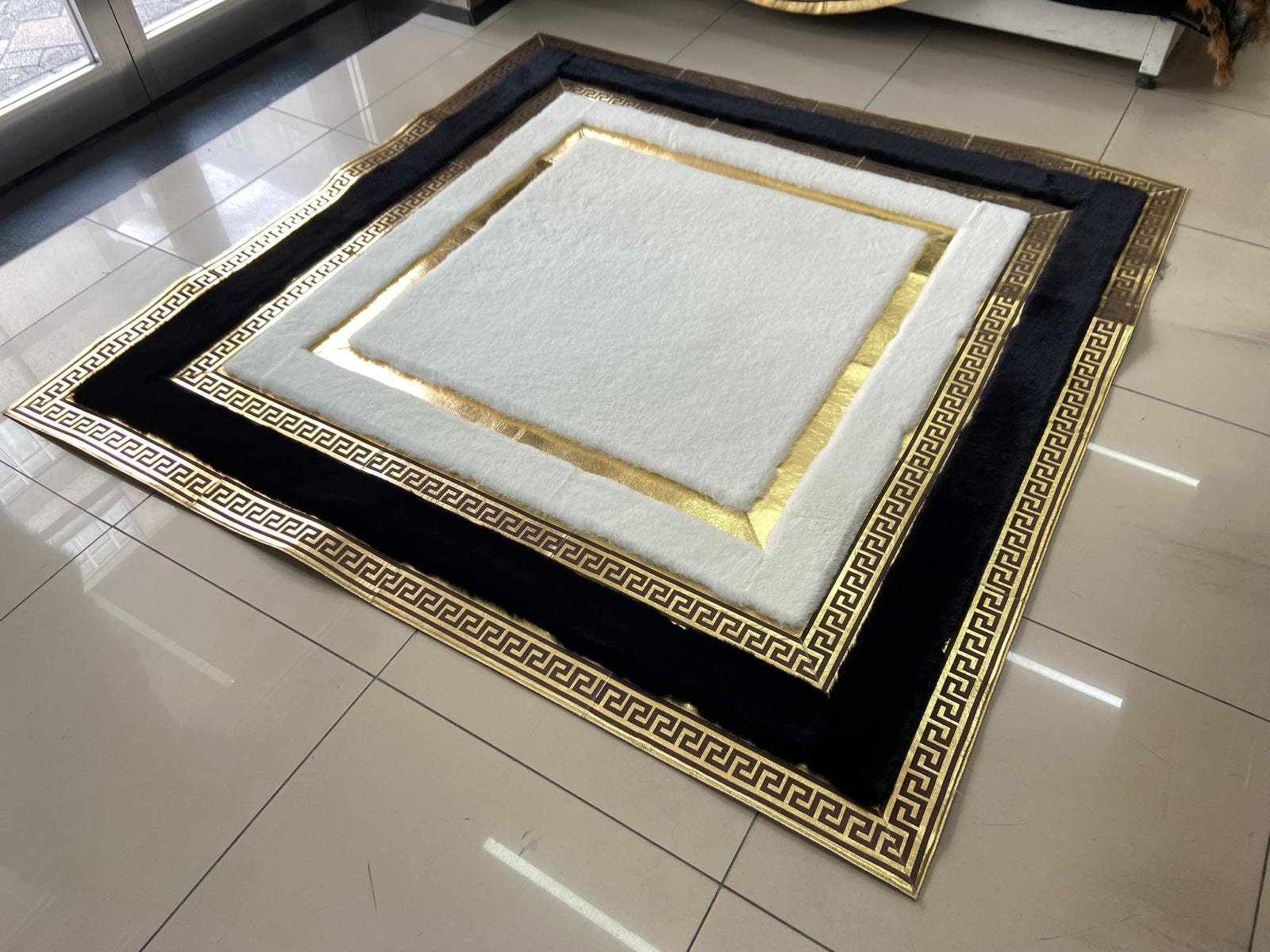 Plush Area Black White Gold Soft Rug Faux Leather Rug Living Etsy