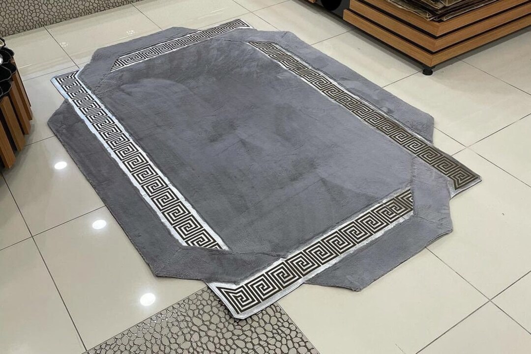 Gray Silver Plush Area Rug, Faux Leather Bedroom Rug, Living Room Rug