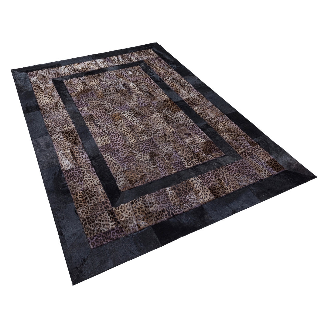 Leopar Leather Black Bedroom Rug Black Brown Rug Real Etsy