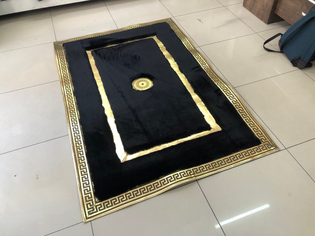 Black Gold Plush Soft Area Rug, Luxury Black Area 5x8 Fluffy Rug