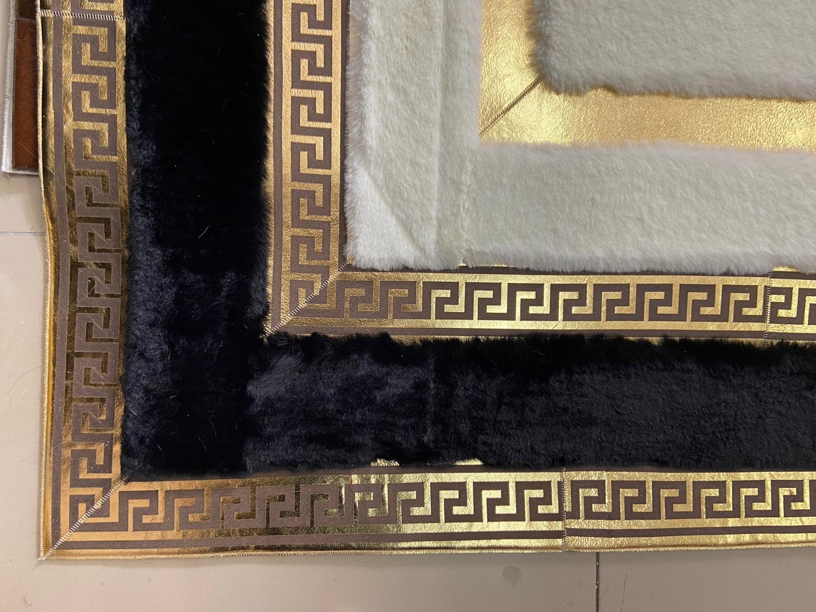 Plush Area White Black Gold Soft Rug Faux Leather Rug Living Etsy