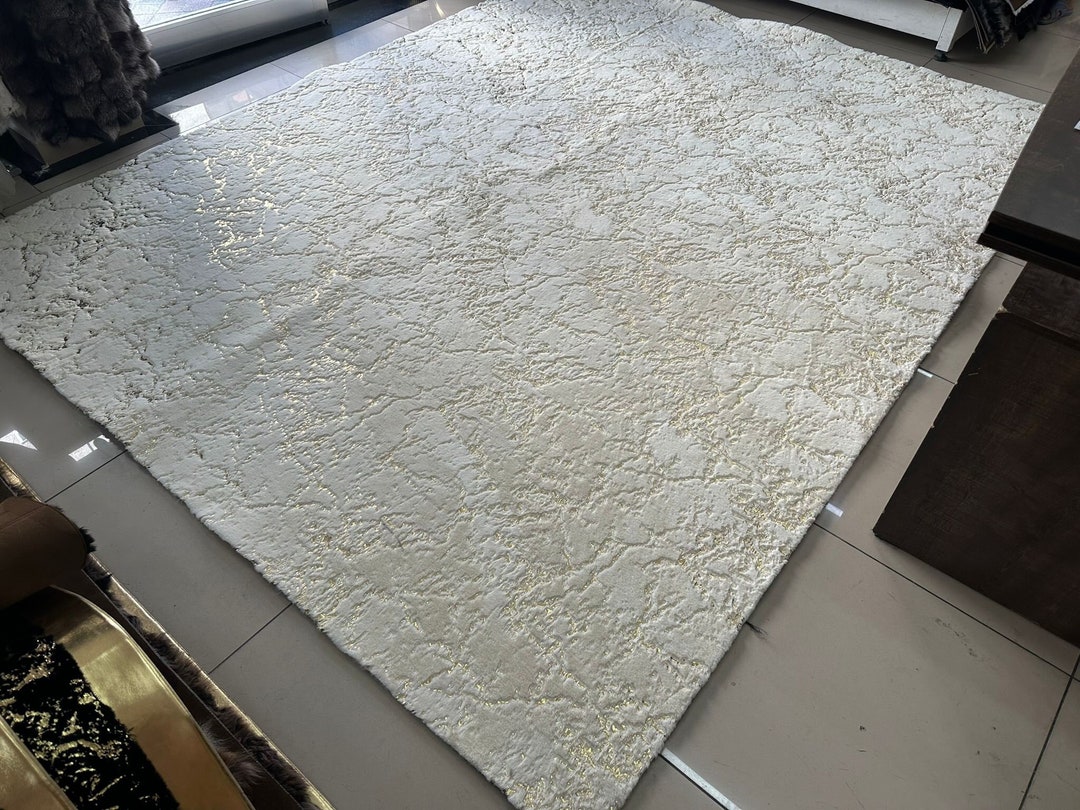 Plush Faux Leather White Gold Area Rug White Faux Leather Etsy