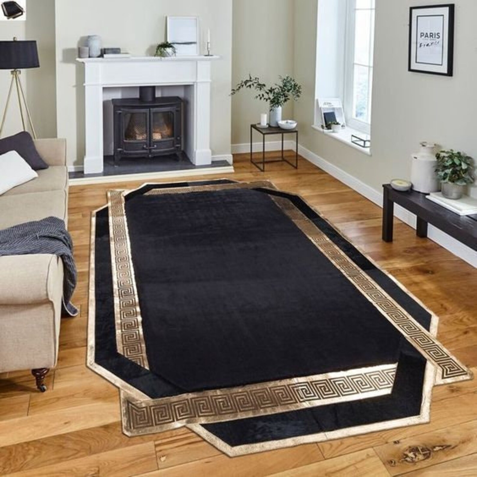 Black and Gold Plush Rug Black Faux Leather Area Rug Black Etsy