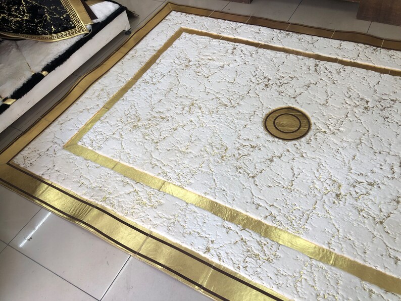 Geometric Plush Area White Gold Rug Faux Fur 8x10 Rug Living Etsy