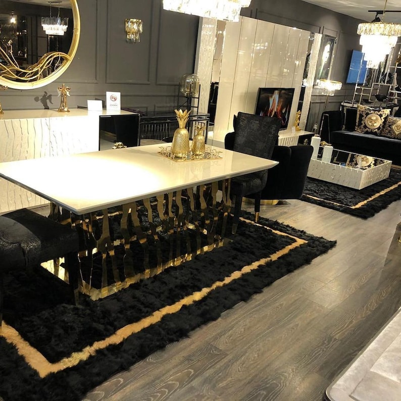 Luxury Large Black Gold Wool Living Room Rug 6X8 Sheepskin Etsy
