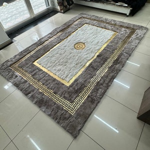 Luxury Soft White Gold Wool Living Room Rug 6X8, Fur Shaggy Fluffy Area ...
