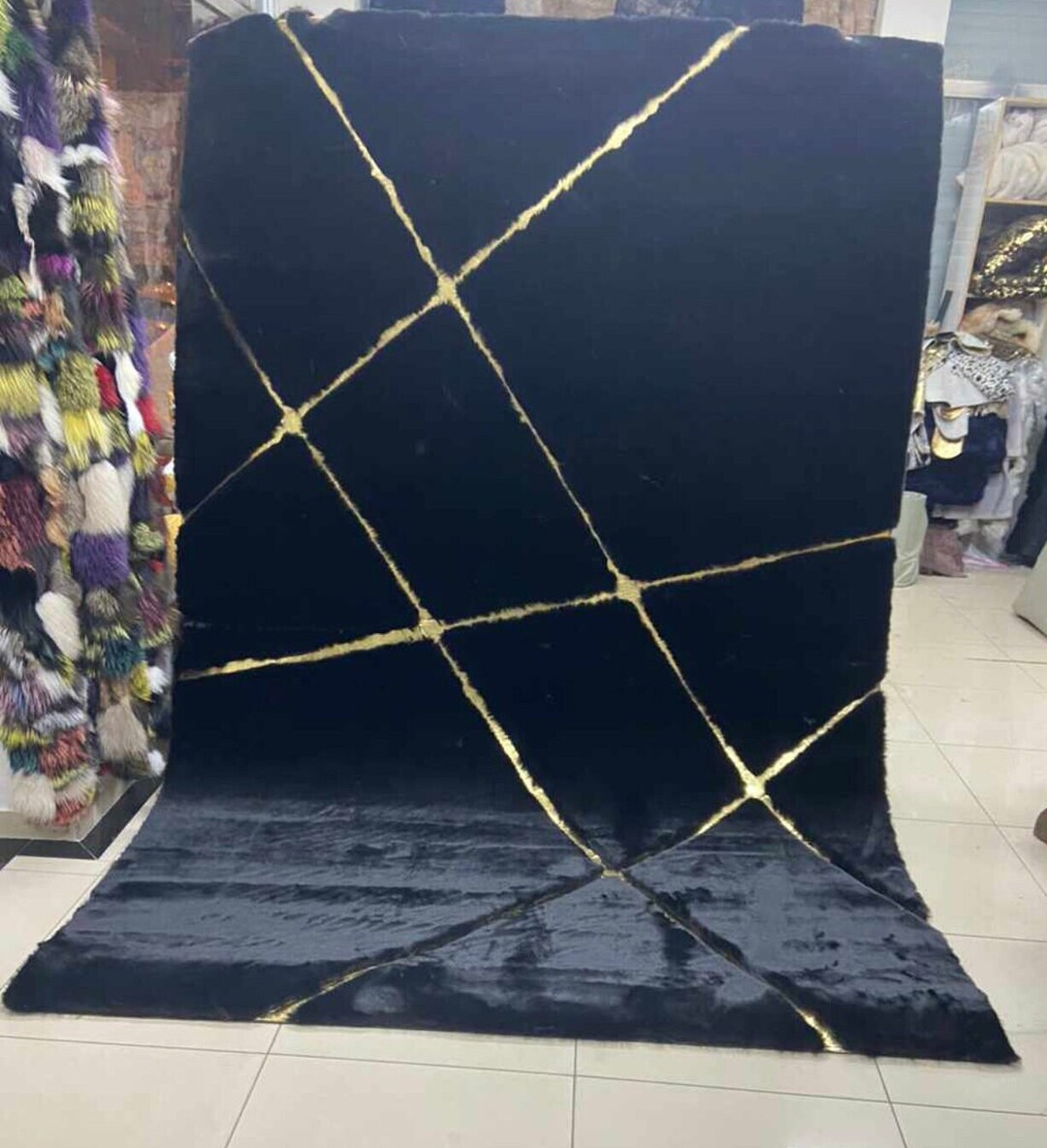 Black and Gold Plush Rug Black Bedroom Rug Black Gold Etsy