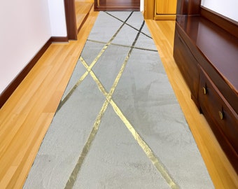 Alfombra de oro blanco con área de felpa geométrica grande Runner, alfombra de piel sintética, alfombra Runner Shaggy 2x6, alfombra suave de lujo Cooridor de felpa de pasillo esponjoso