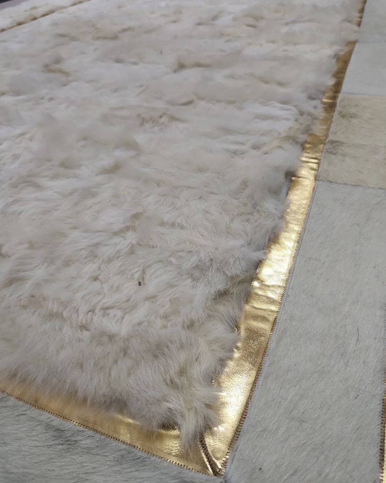 Luxury Large White Gold Wool Living Room Rug 6X8 Sheepskin Etsy