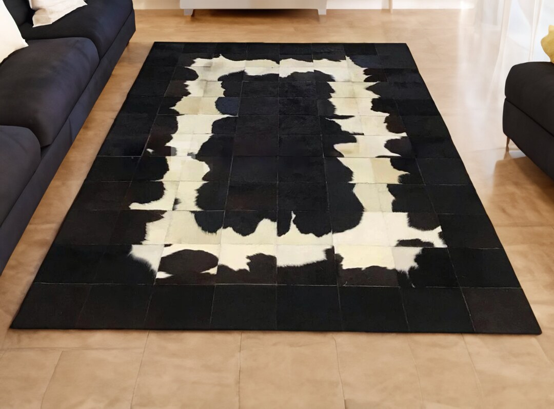 Black Cowhide Runner Corridor Rug Black Bedroom Rug Black Etsy