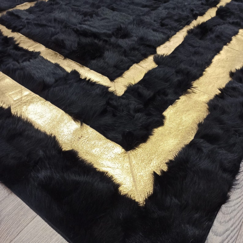 Luxury Large Black Gold Wool Living Room Rug 6X8 Sheepskin Etsy