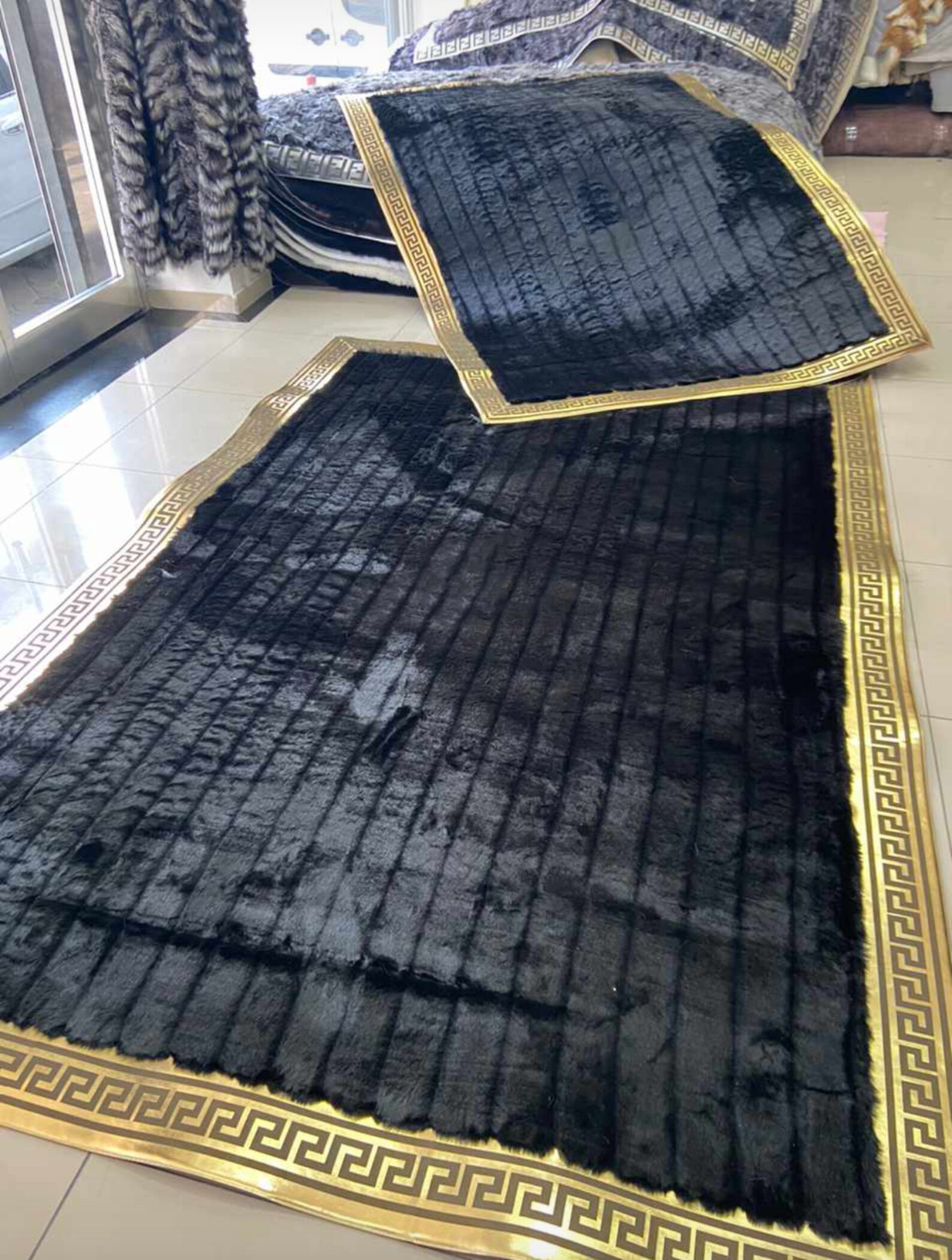 Pink Gold Plush Area Faux Leather Rug Pink Large Rug Living Etsy