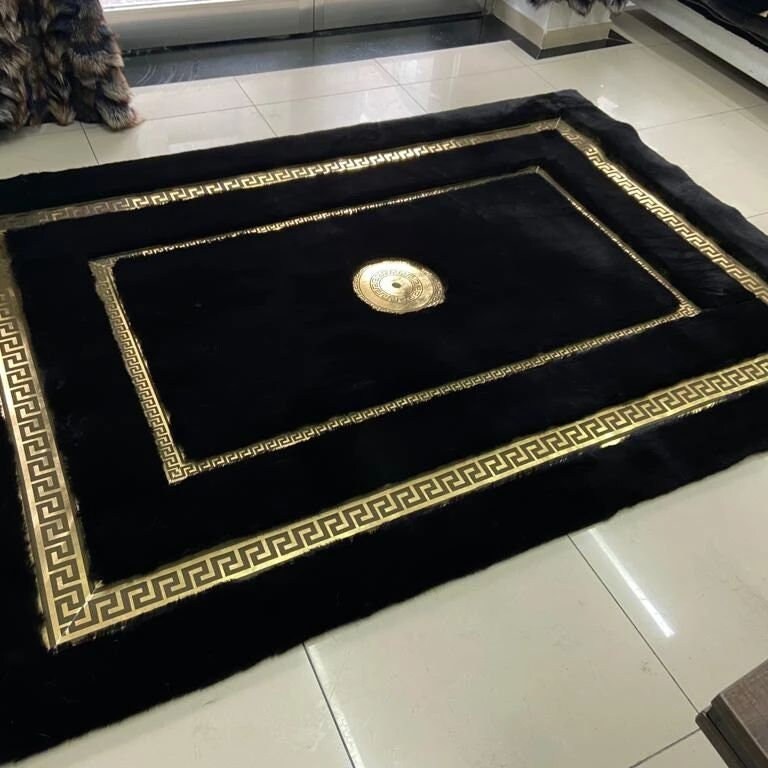 Luxury Black Gold Large Plush Area Rug 6 X 8 Natural Plush Etsy