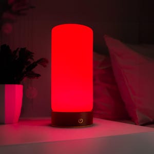 RŪBI Red Light Therapy Lamp – 670nm Wavelength for Sleep, Relaxation & Wellness | Adjustable Brightness | Elegant Glass and Wood Design