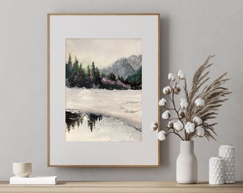 Snowy Mountains and Trees | Mountain Art | Winter Wall Art | Winter Landscape | Original Landscape Painting