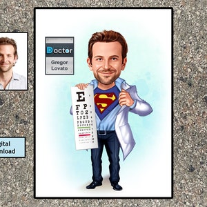 Custom Eye Doctor gift, Super Ophthalmologist Gift, Custom Eye Doctor Portrait, Eye Doctor Caricature, Eye Doctor Cartoon, Retirement
