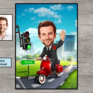 Vespa Italia Imagen Caricatura para Hombre, La vida es una caricatura de viaje, Regalo personalizado, Vespa, Caricatura de viaje, Descarga digital