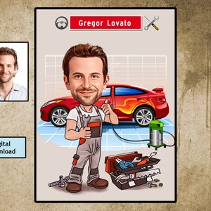 Personalisierte Karikatur eines Mechanikers, Mechaniker Karikatur, benutzerdefinierte Mechaniker Geschenk, Mechaniker Kunst, Automobil Geschenk, digitaler Download