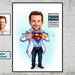 Custom Male Doctor Cartoon Portrait, Doctor Portrait, Doctor Caricature, Men Doctor Gift, Gifts for Doctor, Doctor Cartoon Drawing, Doctor